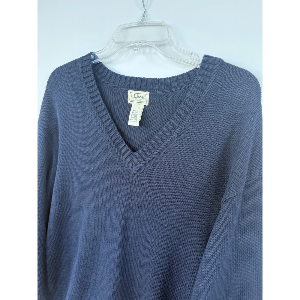 Vintage LL Bean Chunky Cotton V-Neck Pullover Sweater Mens XL Blue 80's Retro